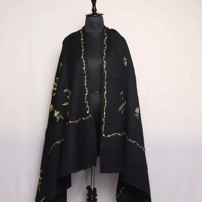 Black Chinari Azra Kashmiri Winter Shawl with Hand Embroidery