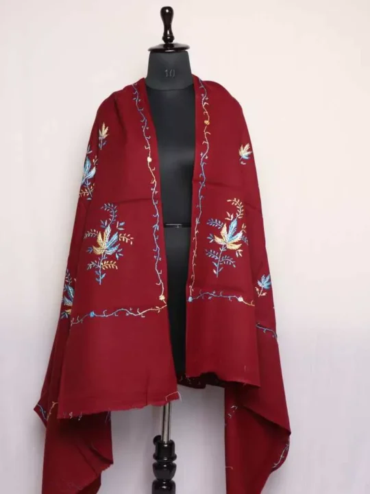Maroon Neol Chinari Amara Kashmiri Winter Shawl with Hand Embroidery