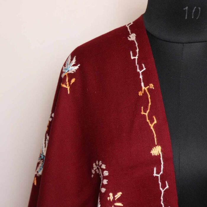 Maroon Aftab Chinari Amara Kashmiri Winter Shawl with Hand Embroidery - Image 2