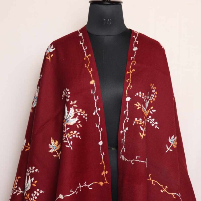 Maroon Aftab Chinari Amara Kashmiri Winter Shawl with Hand Embroidery - Image 3