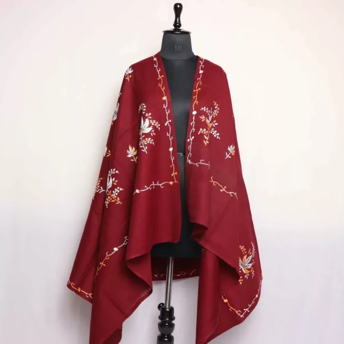 Maroon Aftab Chinari Amara Kashmiri Winter Shawl with Hand Embroidery