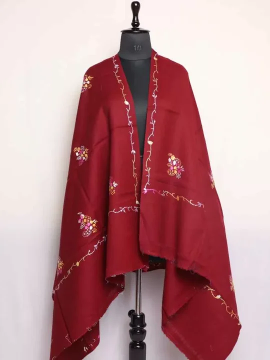 Maroon Azra Kashmiri Winter Shawl with Hand Embroidery
