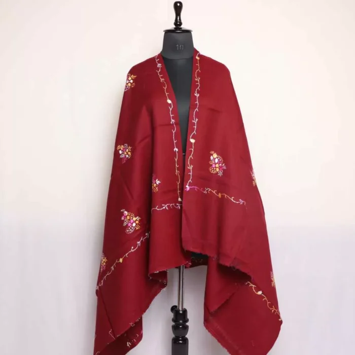 Maroon Azra Kashmiri Winter Shawl with Hand Embroidery