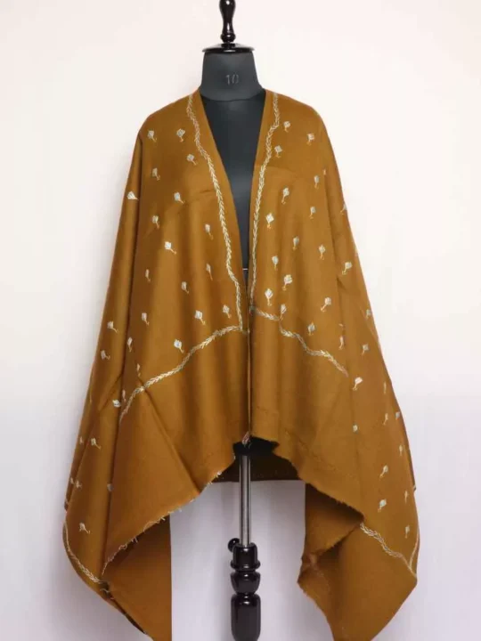Mustard Yellow Lokut Posh Azra Kashmiri Winter Shawl with Hand Embroidery