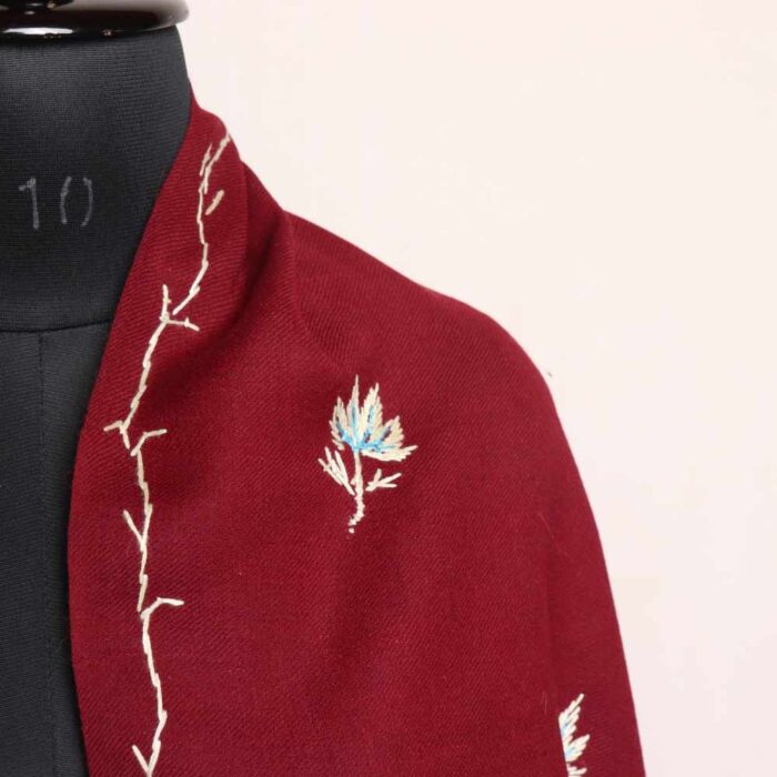 Maroon Safeed Chinar Booti Azra Kashmiri Winter Shawl with Hand Embroidery - Image 3