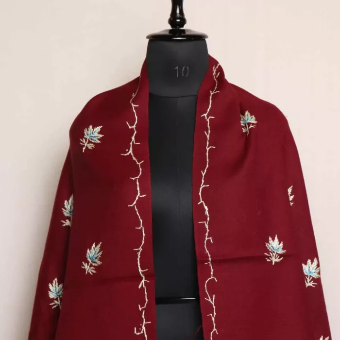 Maroon Safeed Chinar Booti Azra Kashmiri Winter Shawl with Hand Embroidery - Image 2