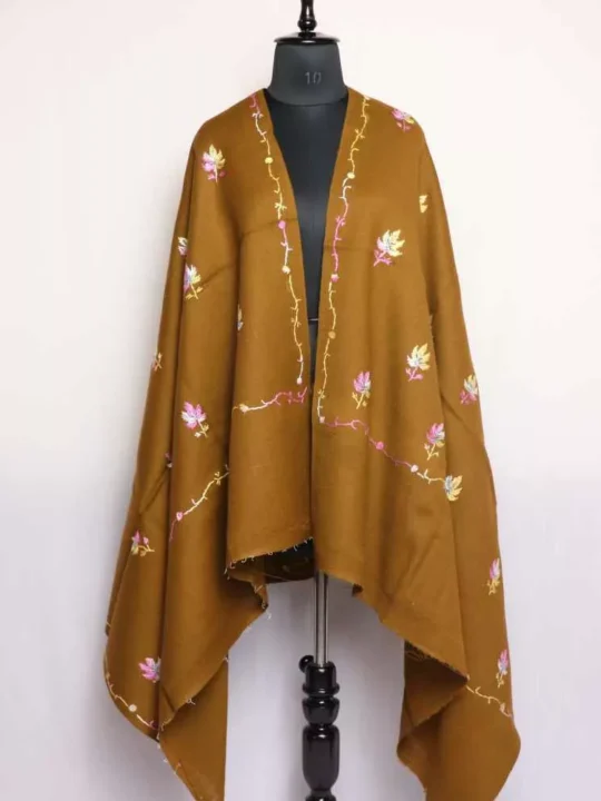 Mustard Rangebahar Chinar Amara Kashmiri Winter Shawl with Hand Embroidery