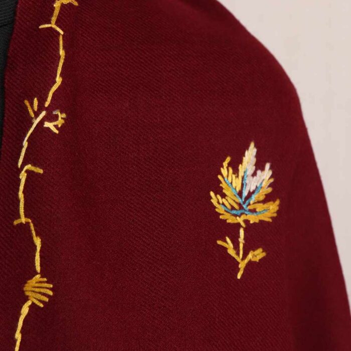 Maroon Yellow Chinar Azra Kashmiri Winter Shawl with Hand Embroidery - Image 3
