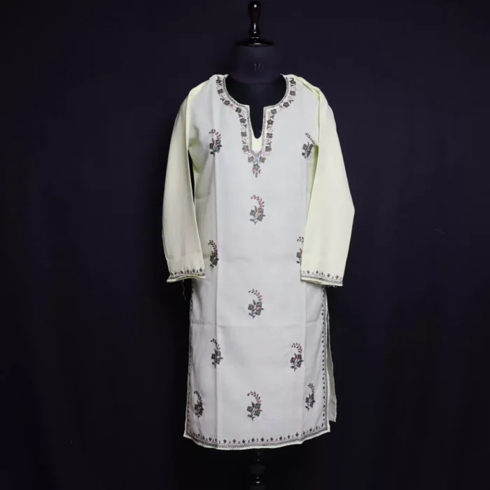 Light Yellow Summer Cool Cotton Kurta with Sozni Handwork