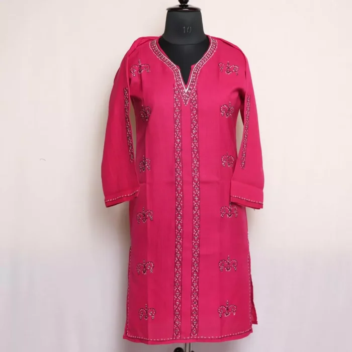 Magenta Pink Kastoori Ruby Cotton Kurta with Sozni Handwork 46 - Image 2