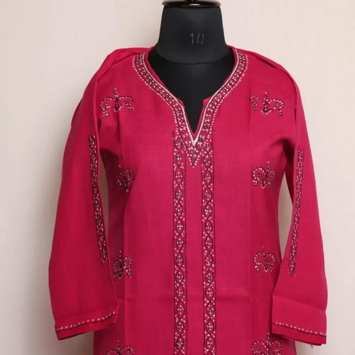 Magenta Pink Kastoori Ruby Cotton Kurta with Sozni Handwork 46 - Image 3