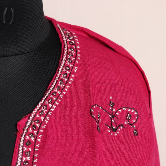 Magenta Pink Kastoori Ruby Cotton Kurta with Sozni Handwork 46 - Image 4
