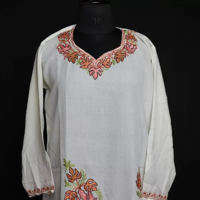 Naqash White Summer Cotton  Kurta with Aari Embroidery - Image 2