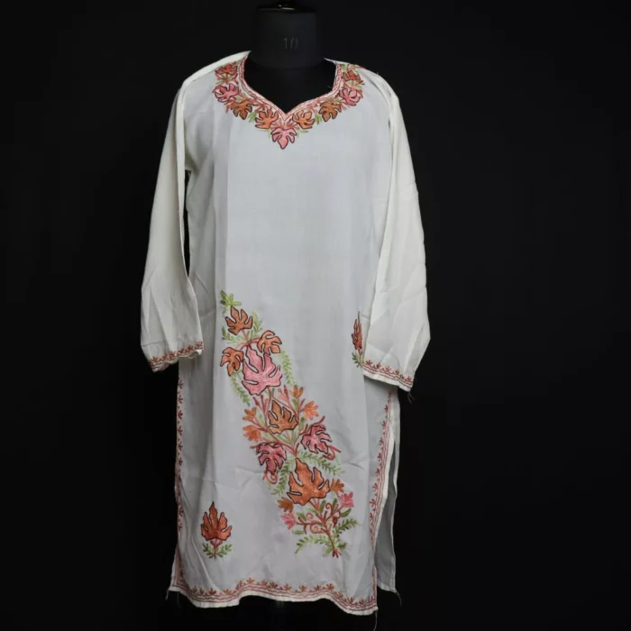 Naqash White Summer Cotton  Kurta with Aari Embroidery