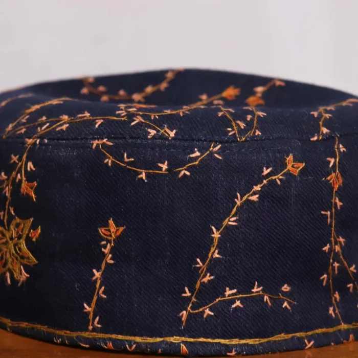 Navy Blue Sozni Cap with Yellow Embroidery - Image 2