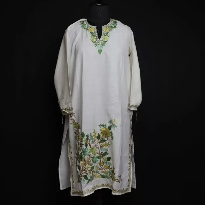 Tulmul  White Summer Cotton  Kurta with Aari Embroidery