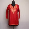 Wazul Red Short Kashmiri Cotton Kurti with Aari Embroidery