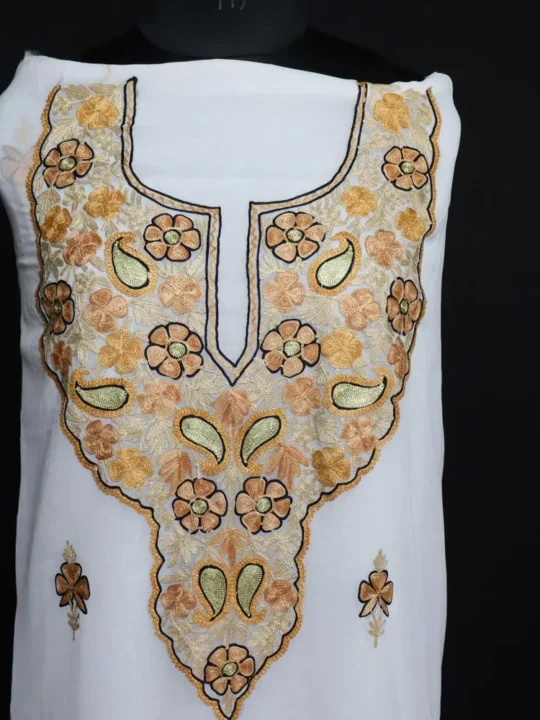 White Georgette Aari Work 3 Piece Suit