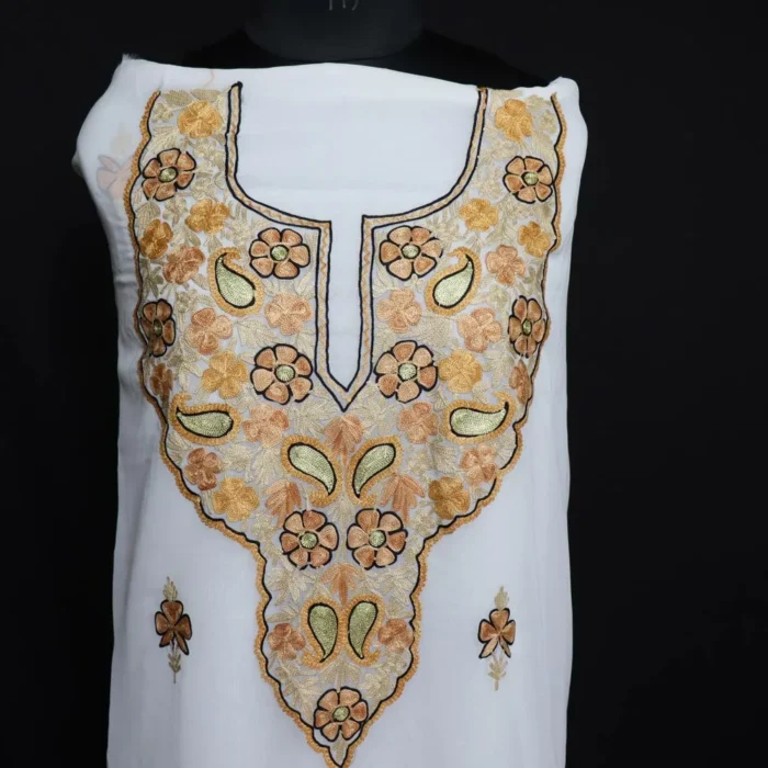 White Georgette Aari Work 3 Piece Suit