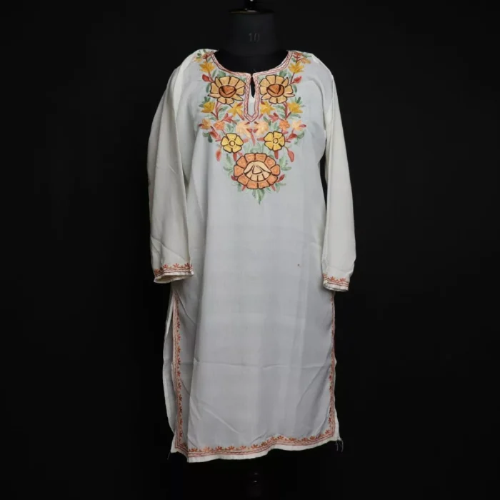 Hamdani White Summer Cool Cotton Kurta with Aari Embroidery