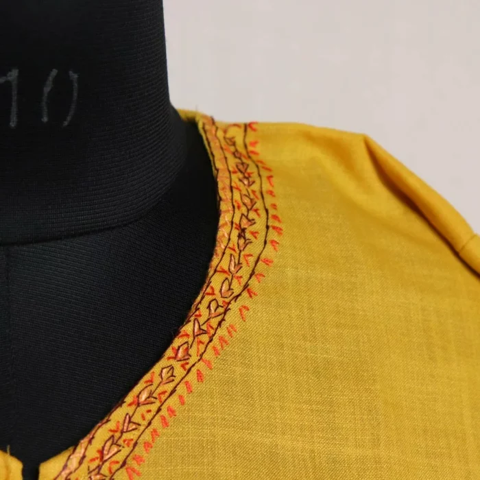 Yellow Kashmiri Ruby Cotton Kurta with Sozni Handwork - Image 3