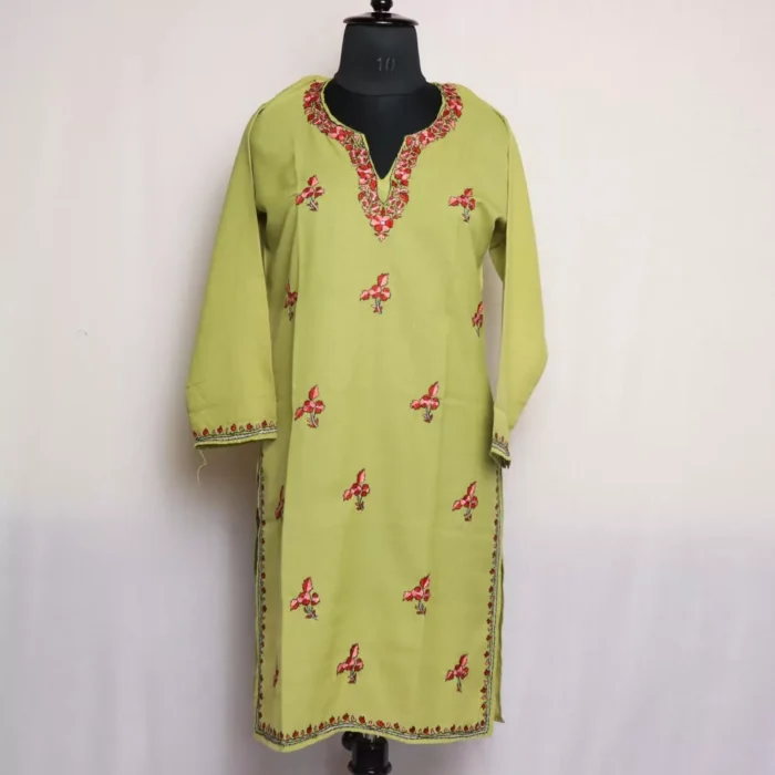 Zafar Green Summer Cotton Kurta with Kashmiri Sozni Handwork