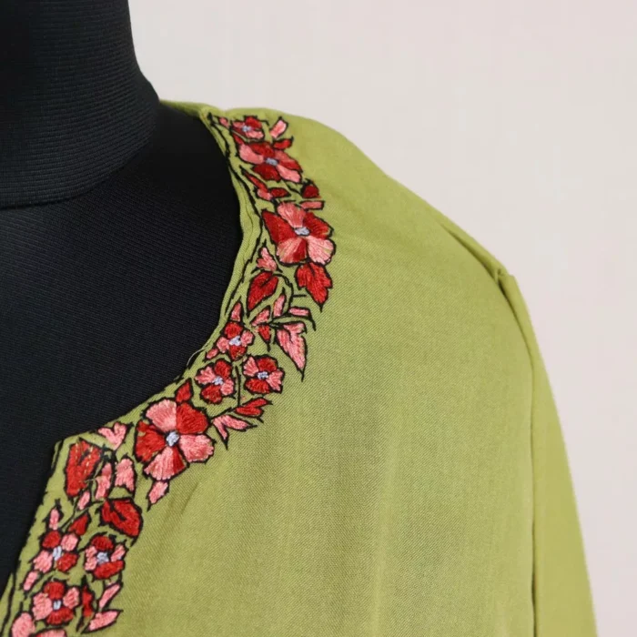 Zafar Green Summer Cotton Kurta with Kashmiri Sozni Handwork - Image 3