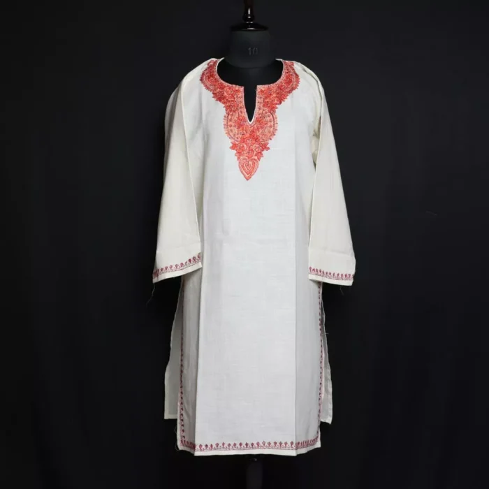 Zoon White Kashmiri Cotton Kurta with  Sozni Handwork