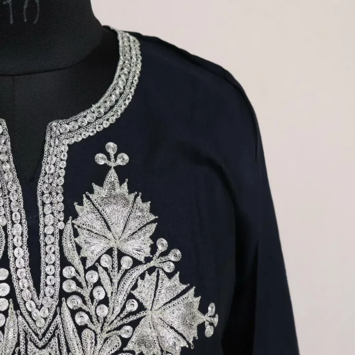 Black Rayon Cotton Kurti with Silver Tilla Embroidery - Image 3