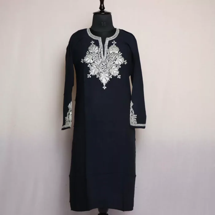 Black Rayon Cotton Kurti with Silver Tilla Embroidery - Image 2