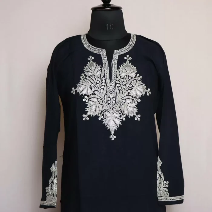 Black Rayon Cotton Kurti with Silver Tilla Embroidery