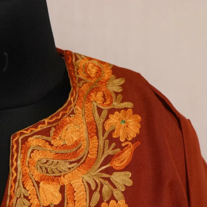 Kashmiri Summer Kurti - Brown Short Cotton with Aari Embroidery - Image 3