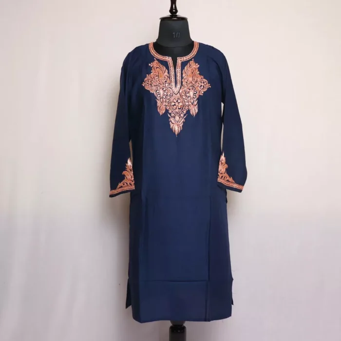 Dark Blue Rayon Cotton Kurti with Tilla Embroidery - Image 2