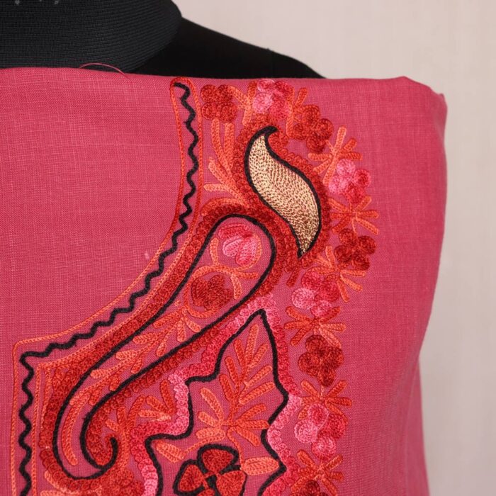 Dark Pink Ruby Cotton 2pc Suit with Aari Zari Work - Image 3