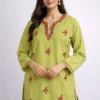 Zafar Green Summer Cotton Kurta with Kashmiri Sozni Handwork