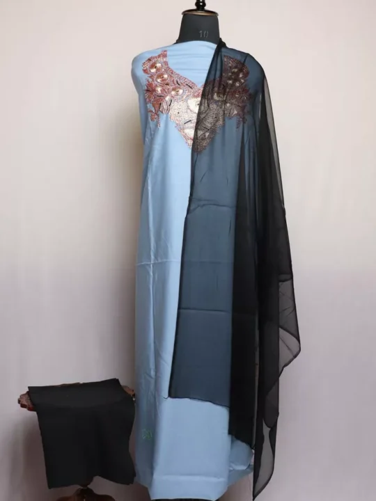 Grey Rayon Cotton Tilla Embroidered 3pc Suit - Keef