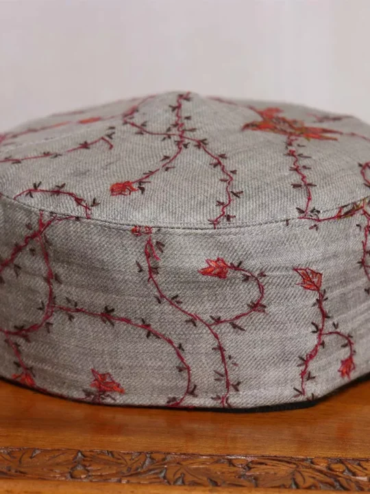 Burzhama Grey Toosha Hand Sozni Cap