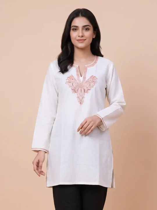 Off White Cotton Kurti with Tilla Embroidery