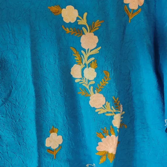 Blue Kashmiri Kaftan Top With Embroidery for Girls | Summer Crush Cotton - Image 2