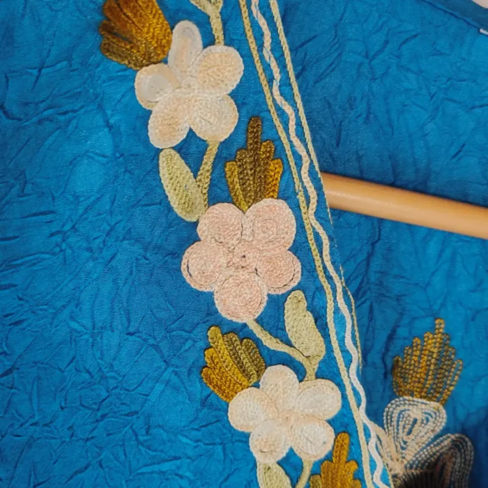Blue Kashmiri Kaftan Top With Embroidery for Girls | Summer Crush Cotton - Image 3