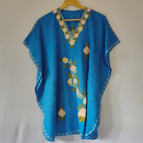Blue Kashmiri Kaftan Top With Embroidery for Girls | Summer Crush Cotton