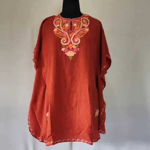 Rust Kashmiri Embroidery Girls Summer Crush Cotton Kaftan