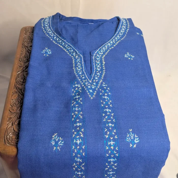 Blue Kashmiri Cotton Kurta with Sozni Handwork