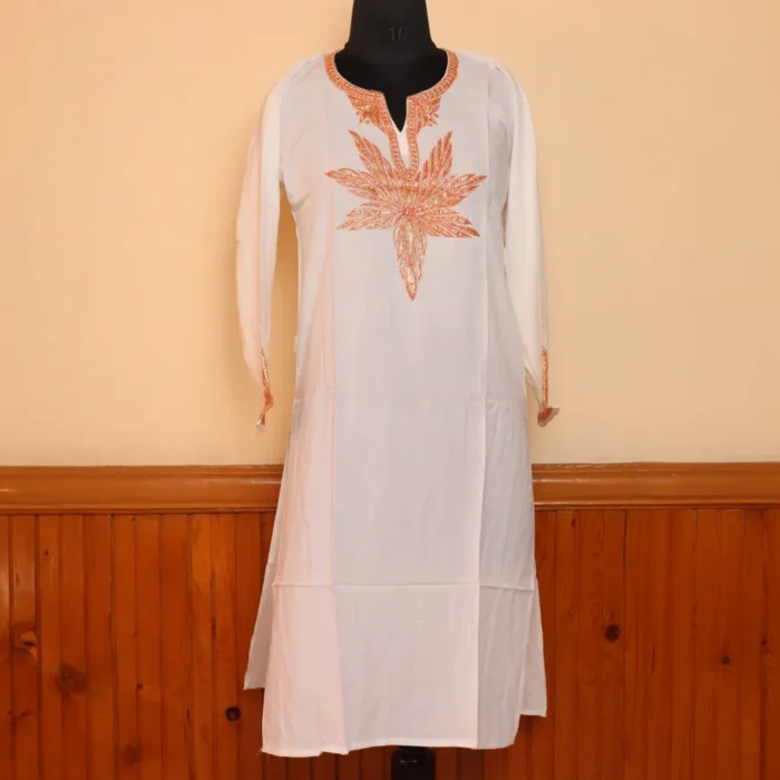 White Rayon Cotton Kurti with Tilla Embroidery - Image 2