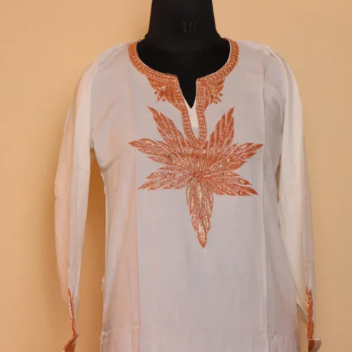 White Rayon Cotton Kurti with Tilla Embroidery