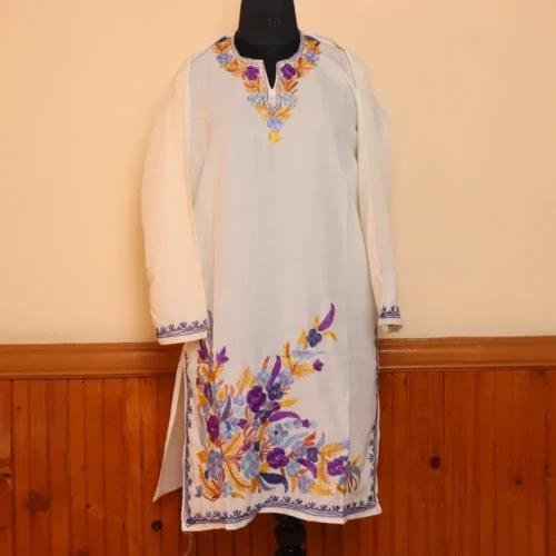 Walur White Summer Cool Cotton Kurta with Aari Embroidery