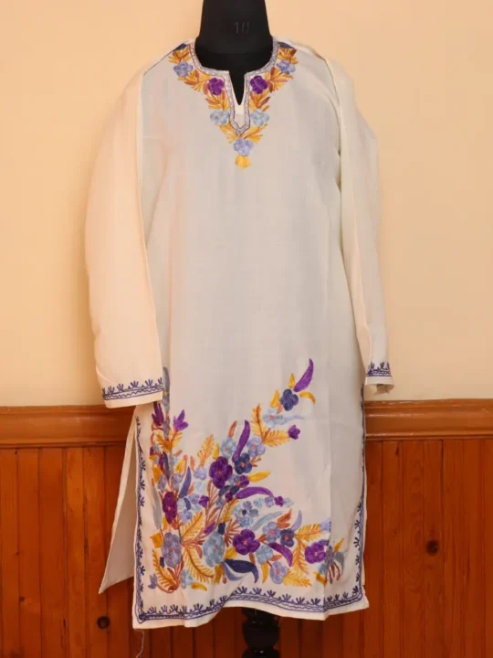 Walur White Summer Cool Cotton Kurta with Aari Embroidery