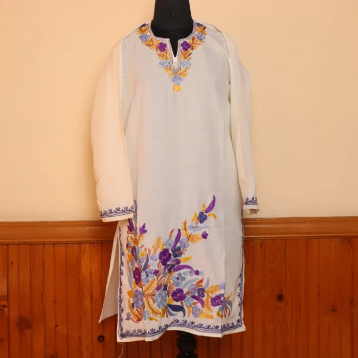 Walur White Summer Cool Cotton Kurta with Aari Embroidery