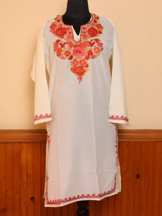 Gaash White Summer Cool Cotton Kurta with Aari Embroidery