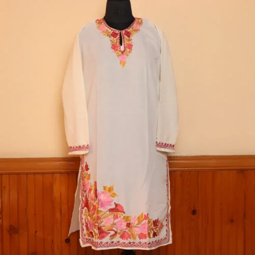 Barooj White Summer Cool Cotton Kurta with Aari Embroidery